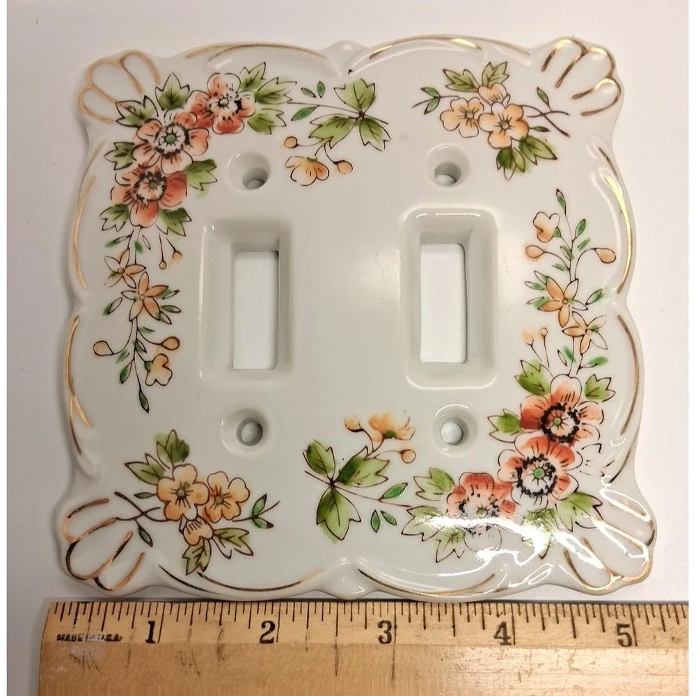 2 Vintage Japan Porcelain Kelvin's Floral Double Light Switch